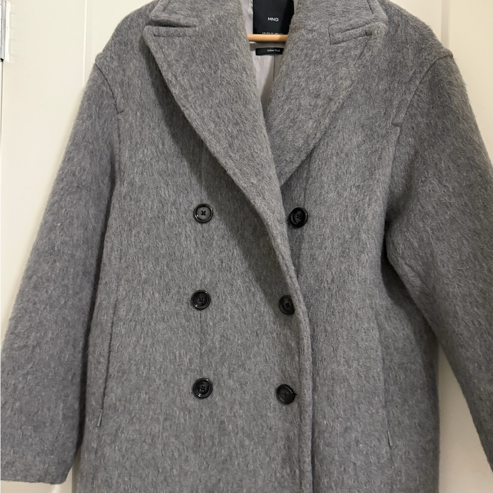 Mango Women's Charcoal Double-Breasted Pea Coat